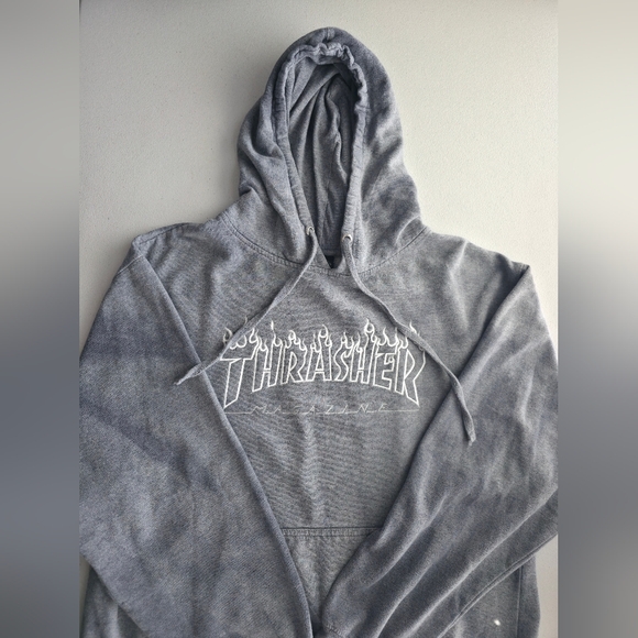 Thrasher Silver Flame Hoodie Grey Tie Dye Skate Aesthetic Streetwear Large - Picture 3 of 12
